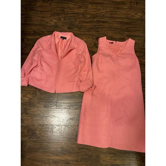 Talbots Pink 2pc Suit Sleeveless Shift Dress Sz:12 & Blazer Sz:10 - Picture 1 of 12
